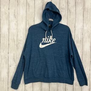 Nike Blue White Vintage Logo Center Swoosh Pull Over Hoodie Sweatshirt 2XL